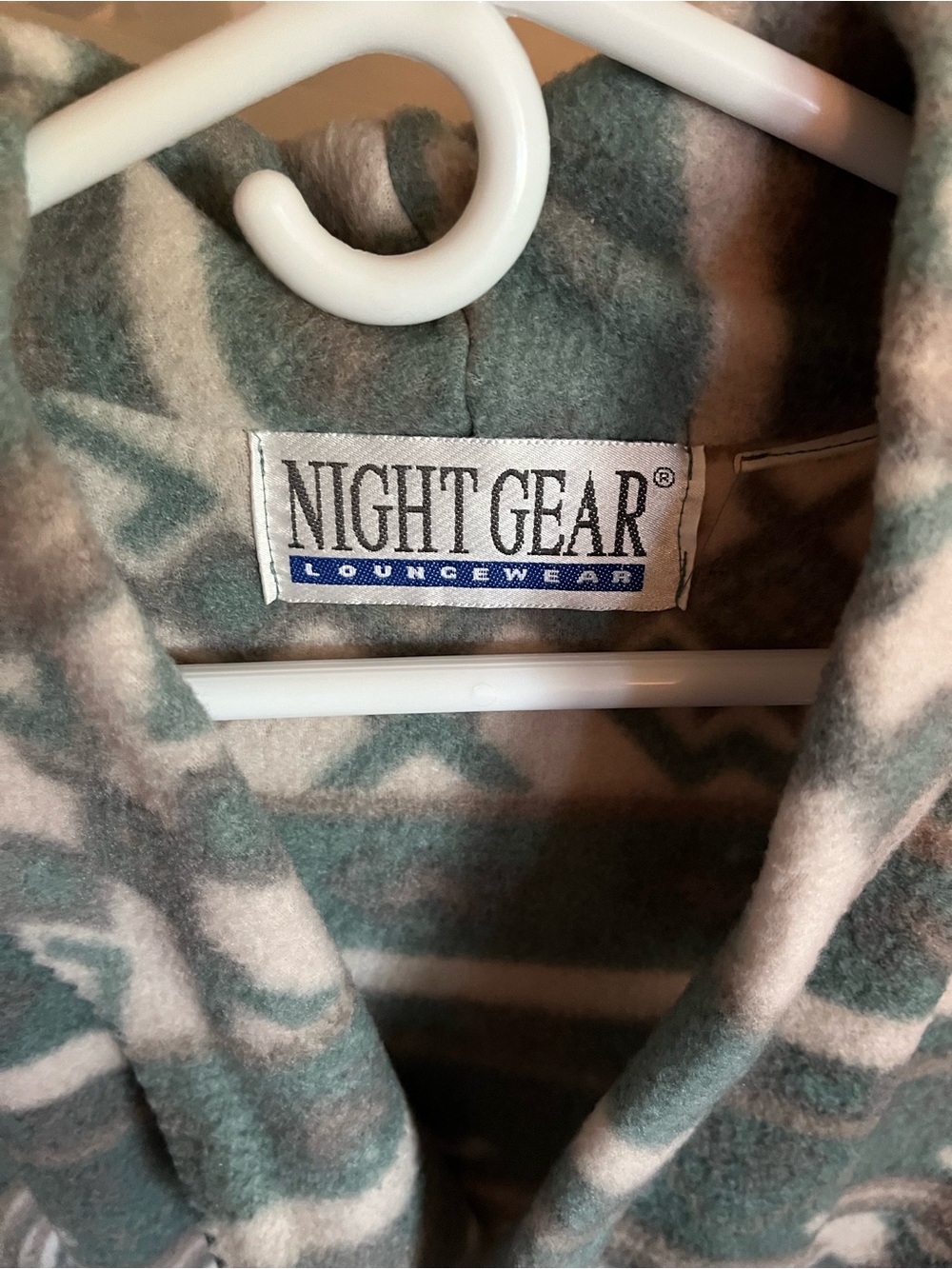 Women’s Fleece Robe in Teal & Cream Aztec Print - Picture 2 of 3